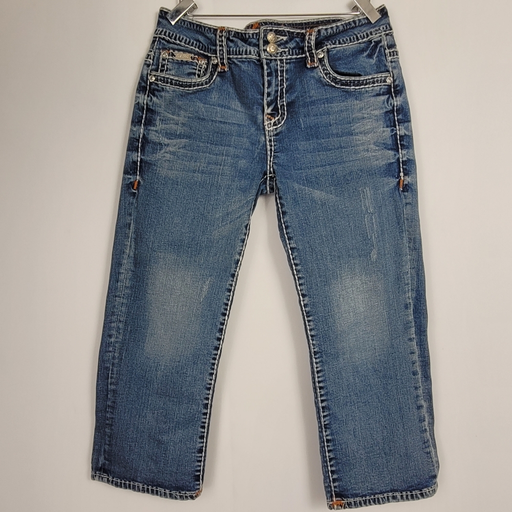 LA IDOL Embroidered Rhinestone Bling capri Jeans Size 11